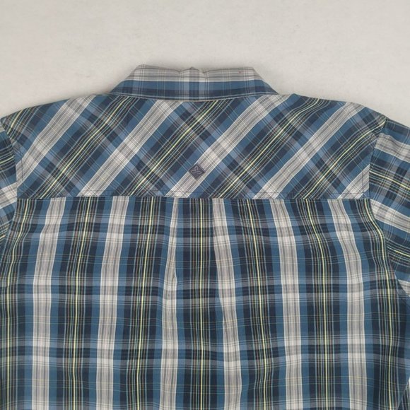 Prana Shirt Men's Size Large Multi-color Plaid Short Sleeve Button Front Logo - Picture 7 of 8